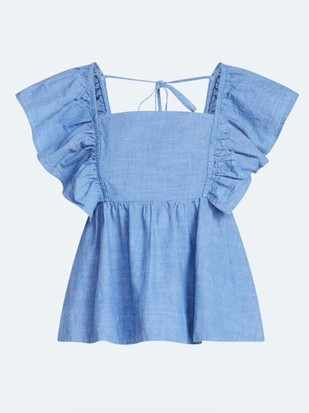 Free Assembly Chambray Square Neck Flutter Sleeve Peplum Blouse XXL NWT